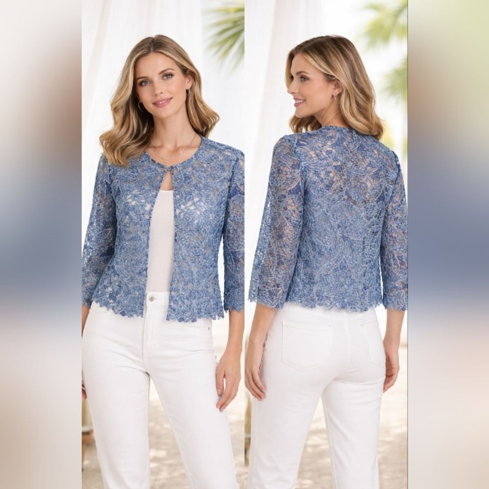 chico’s size 0 =m blue lace open front layering cardigan top
